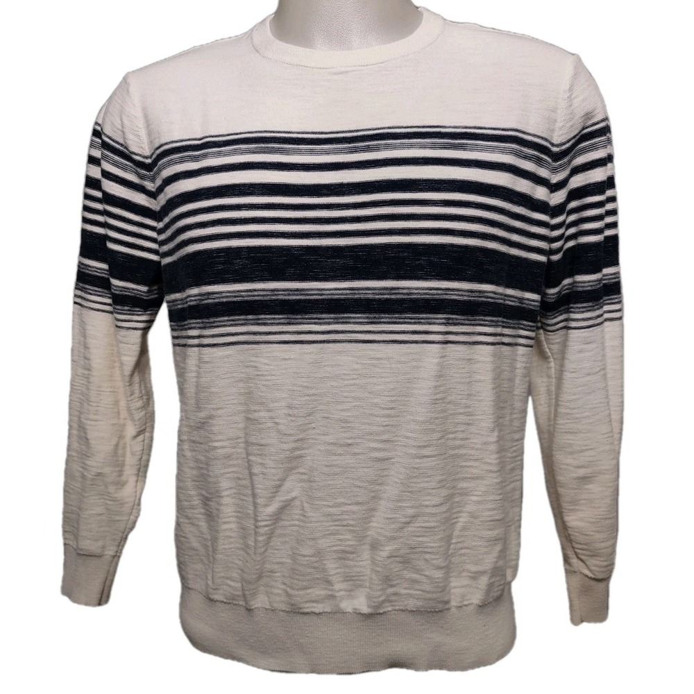 Old Navy Sweater Large Mens Nautical Norm Core Ink Blue‎ White Striped Crew Neck